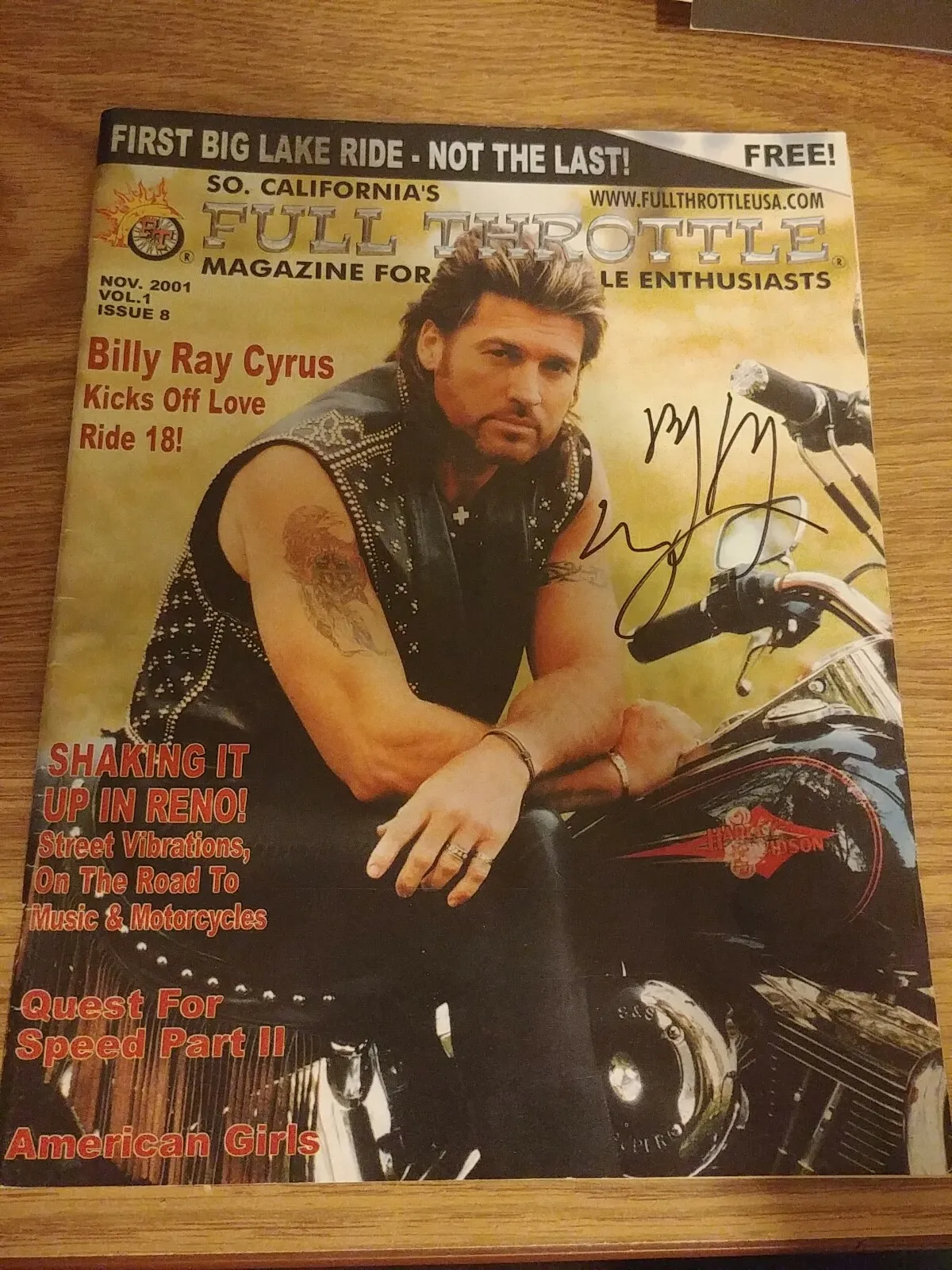 SO. CALIFORNIA'S FULL THROTTLE MAGAZINE MAY 2001 BILLY RAY CYRUS AUTOGRAPHED