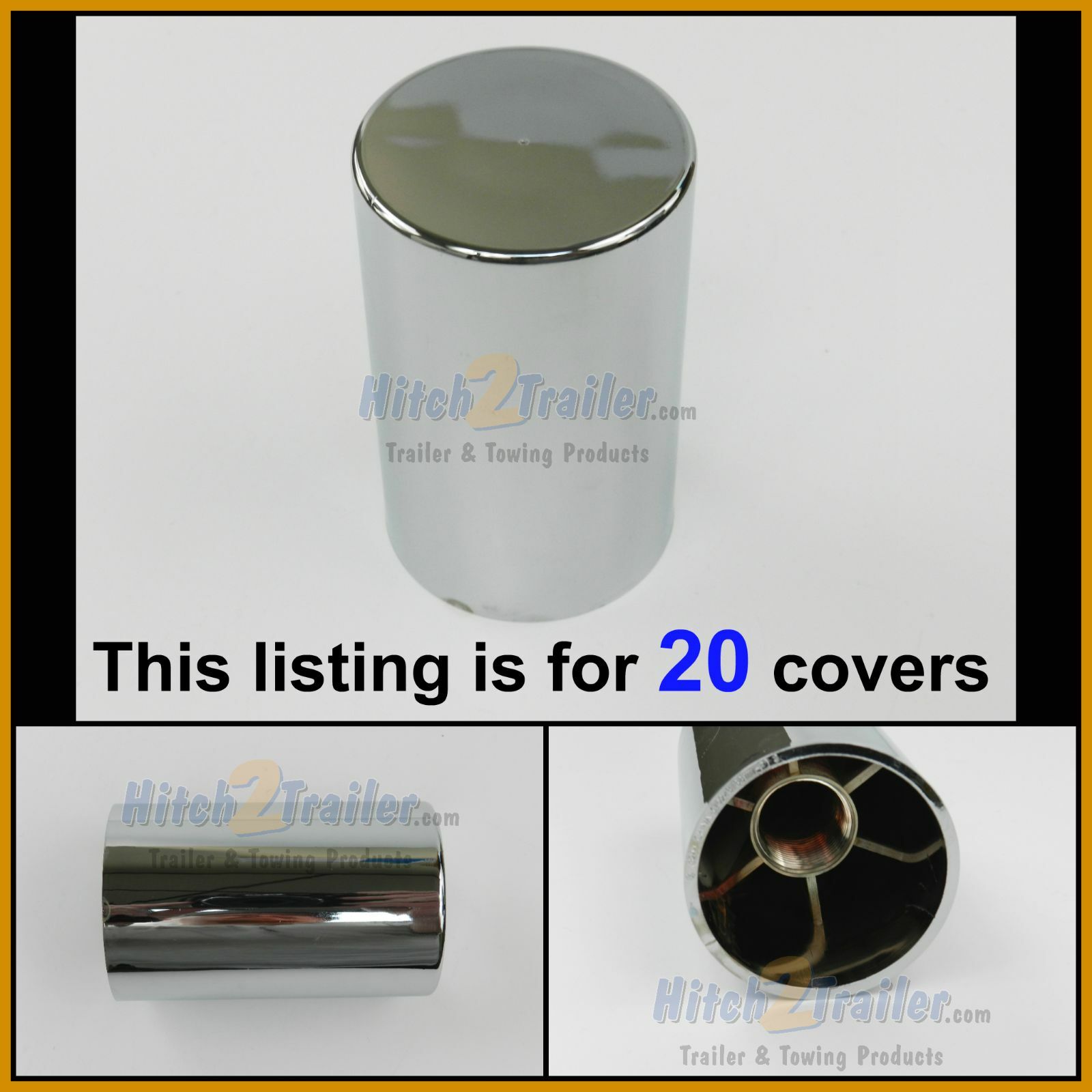 (20) Lug Nut Covers 33mm Flat Top Cylinder 3 1/2" Chrome Plastic Screw On 10244