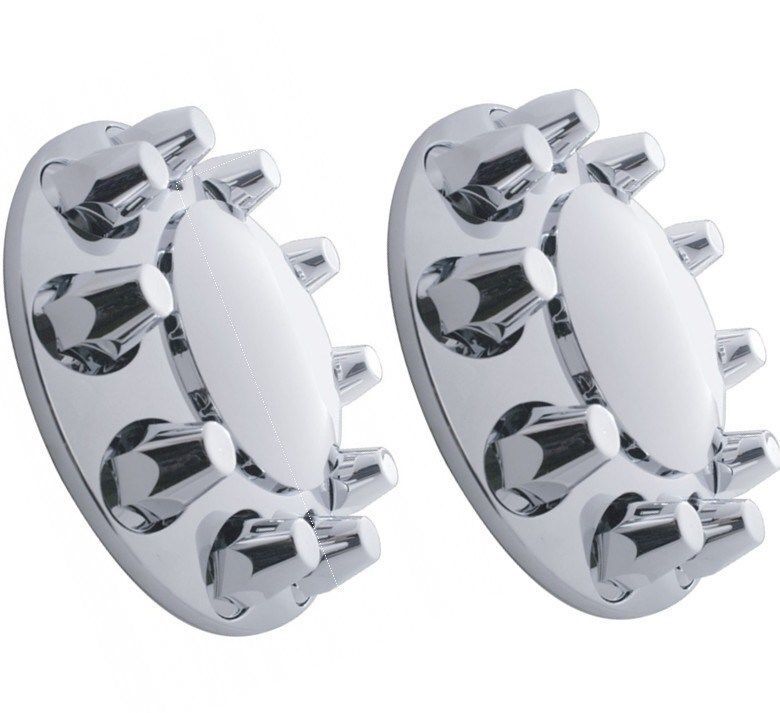 Chrome Front Axle Wheel Cover With Hub Cap 33mm Lug Nuts For Semi Truck Set Of 2