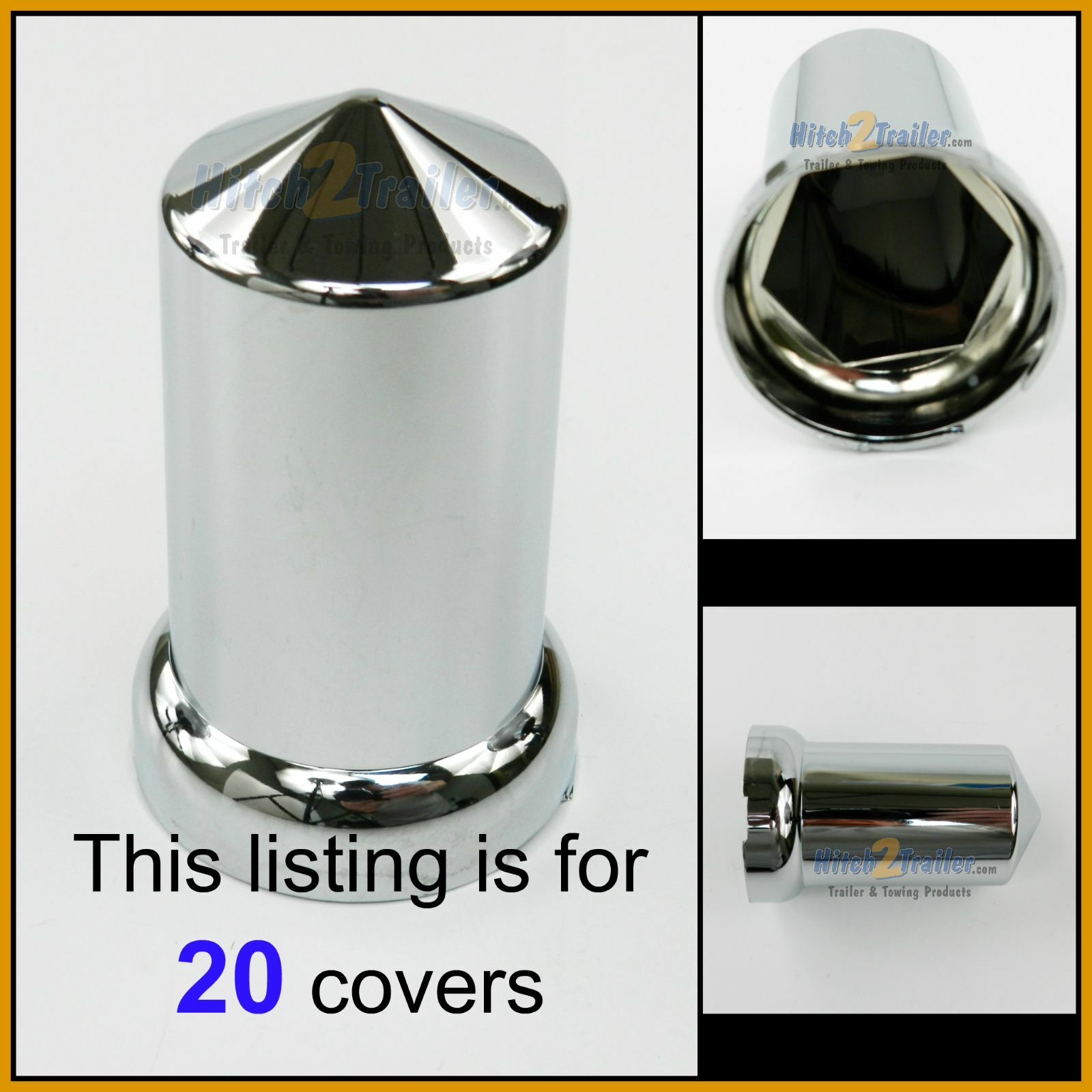 (20) Lug Nut Covers 33mm Flange 3-1/8" Tall Round Pointed Push On Plastic 10269