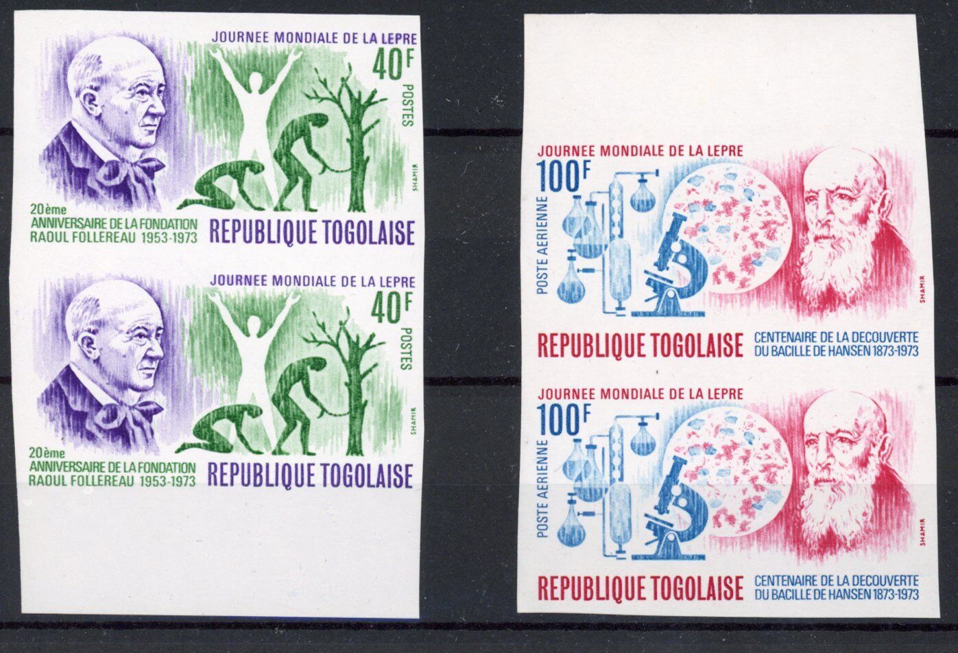 [30.947] Togo 1973 Leprosy Two Good Imperforated Pairs Vf Mnh Stamps