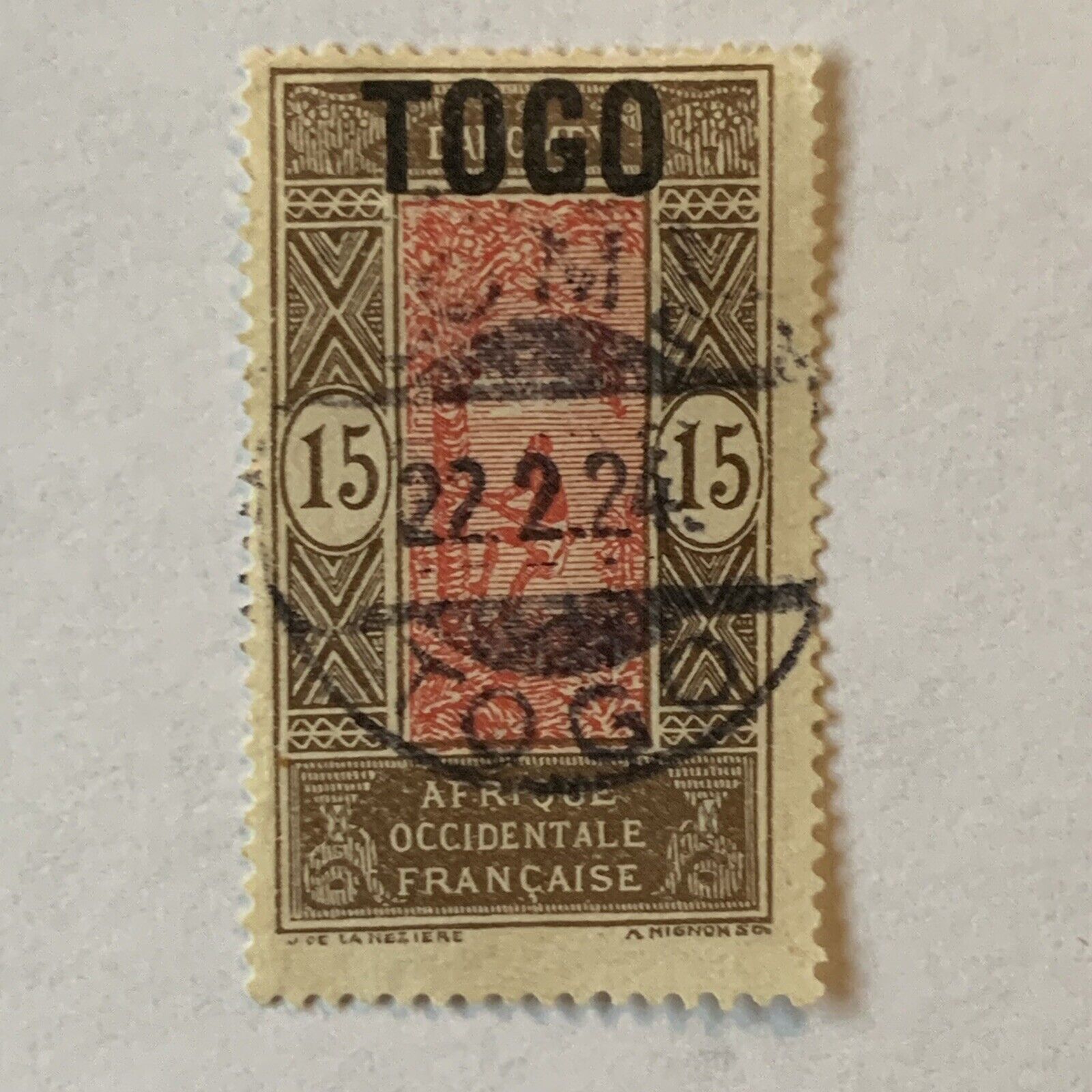 1921 Togo Dahomey Stamp #198 With Lome Sotn Bullseye Cancel
