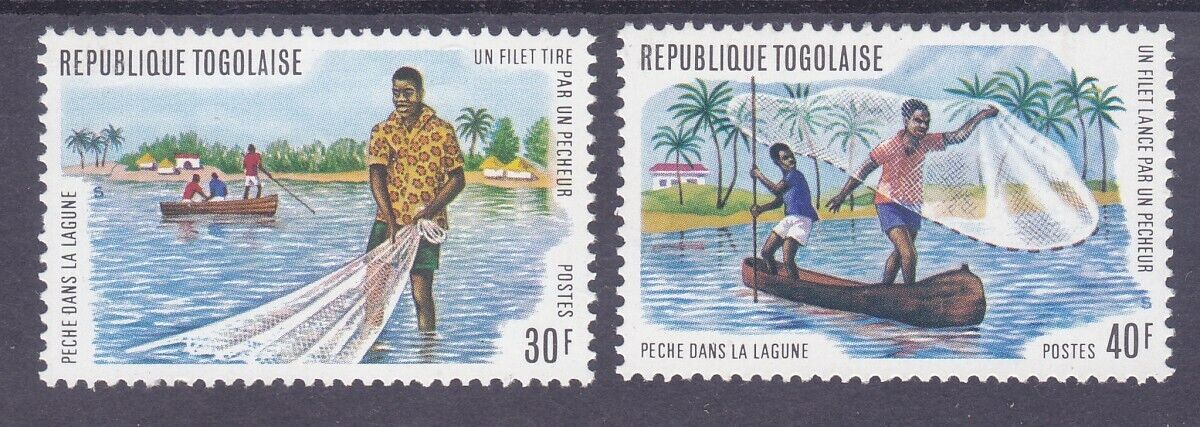 Togo 876-77 Mnh 1974 Fisherman With Net & Casting From Canoe Set Vf